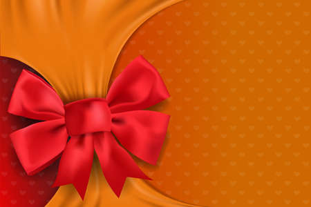 Greeting card with realistic Red bow on yellow space for text and message design background. vector and illustration.のイラスト素材