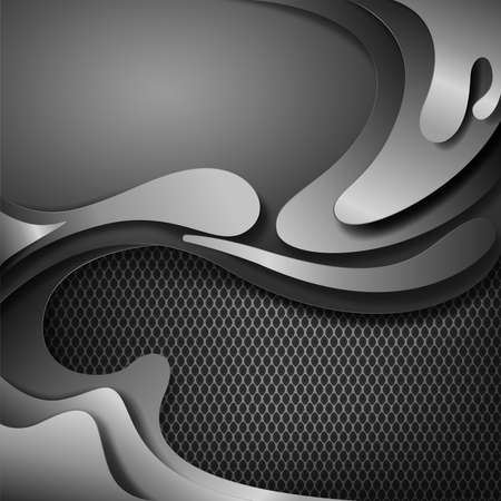 Shadow metallic silver abstract background with cut metal shapes, vector illustration.のイラスト素材