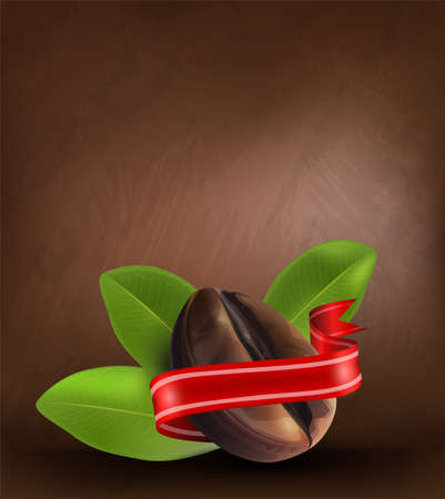 Coffee beans and leaves on dark background, vector illustrator.のイラスト素材