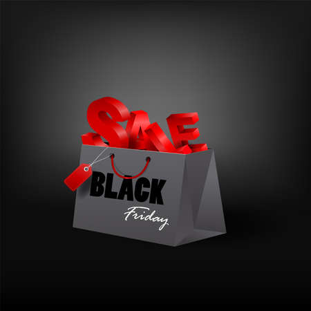 Black Friday shopping bag and sales tag marketing template. vector illustration.のイラスト素材