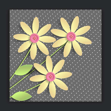 Flowers paper cut decorate, earth day greeting card, isolated botanical clip art elements, vector illustration.のイラスト素材