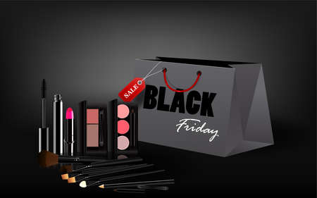 Black Friday shopping bag cosmetics and sales tag marketing template. vector illustration.のイラスト素材