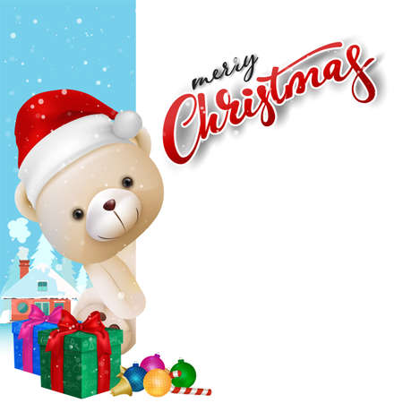 Cute teddy bear isolated on white background for merry christmas card vector and illustration.のイラスト素材