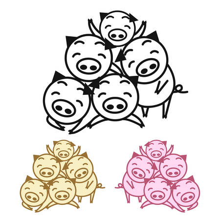 Happy family pigs. Year of the pig. vector illustration.のイラスト素材