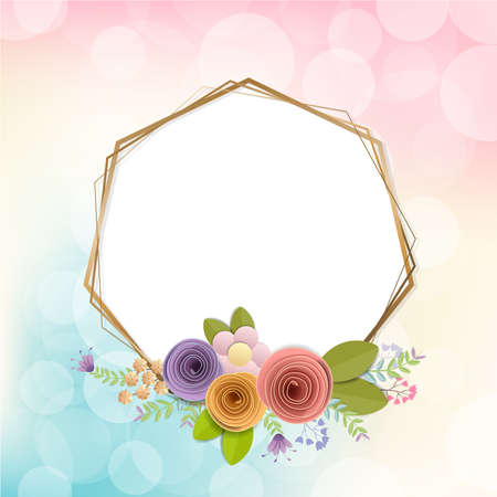 Craft paper flowers, spring, autumn, wedding and valentine festive floral bouquet, bright fall colors, on colorful background. Vector and illustration design.のイラスト素材