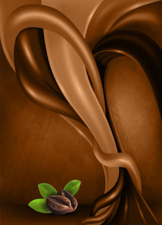 Coffee beans and leaves on dark abstract background, vector illustrator.のイラスト素材