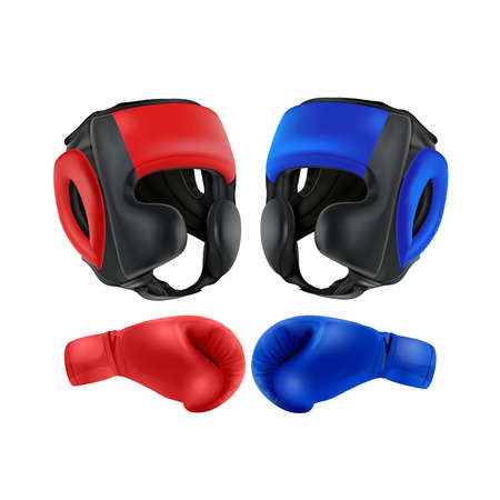 Boxing Blue and red gloves isolated on white background, vector illustration.のイラスト素材