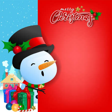 Santa Claus with big signboard. Merry Christmas calligraphy lettering design. Creative typography for holiday greeting. vector illustration.のイラスト素材