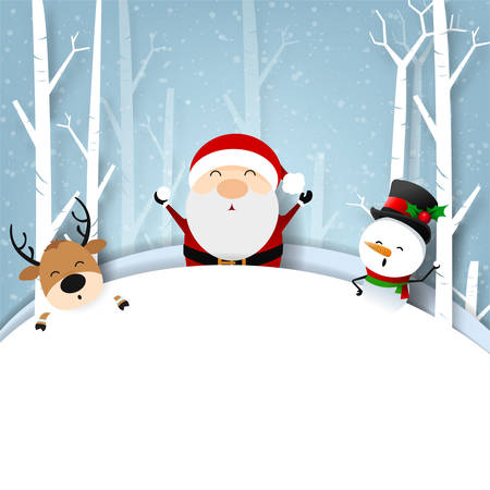 Funny Christmas Greeting Card, With Santa Claus and Snowman happiness with snowflake, vector illustration.のイラスト素材
