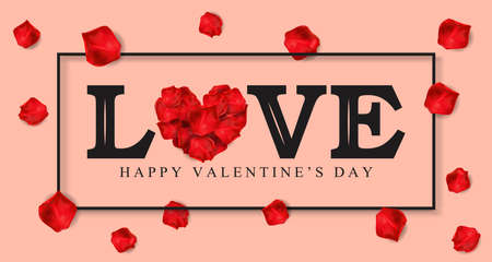 Happy Valentines Day. Love on rose pink color background. for Valentines Day greeting card. Typography design for print cards, banner, poster. Vector and illustration.のイラスト素材
