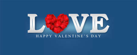Happy Valentines Day. Love on blue background. for Valentines Day greeting card. Typography design for print cards, banner, poster. Vector and illustration.のイラスト素材