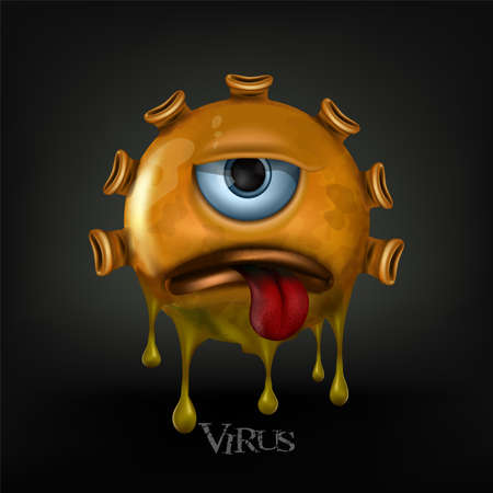 Covid-19 virus cells or corona virus and bacteria close up isolated on black background, vector and illustration.のイラスト素材