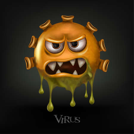 Covid-19 virus cells or corona virus and bacteria close up isolated on black background, vector and illustration.のイラスト素材