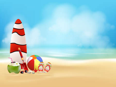 Summer season holiday on beach background, vector illustration.のイラスト素材