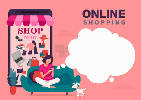 Online shopping banner, mobile app templates, concept vector illustration flat designのイラスト素材