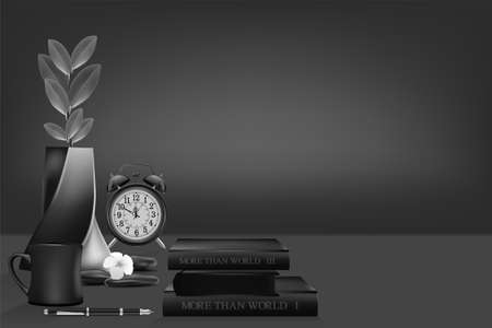 workplace in modern beautiful home office, laptop with blue empty blank screen, interior design. vector and illustration.のイラスト素材