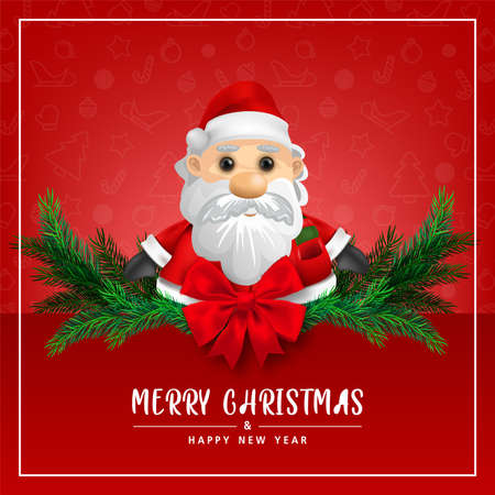 Greeting card, Cute Santa claus on Red background for merry christmas and happy new year card. illustration.のイラスト素材
