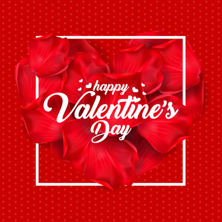 Happy Valentines Day text in red rose on red background. for Valentines Day greeting card. Typography design for print cards, banner, poster. Vector and illustration.のイラスト素材