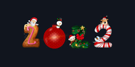 Merry Christmas and Happy New Year 2022 greeting card, vector illustration.のイラスト素材