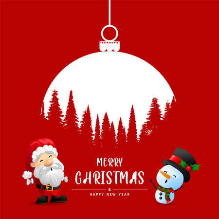 Merry Christmas and Happy New Year, Christmas ball on red background. Invitation card vector and illustration.のイラスト素材