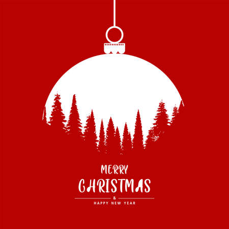 Merry Christmas and Happy New Year in Christmas ball on red background. Invitation card vector and illustration.のイラスト素材