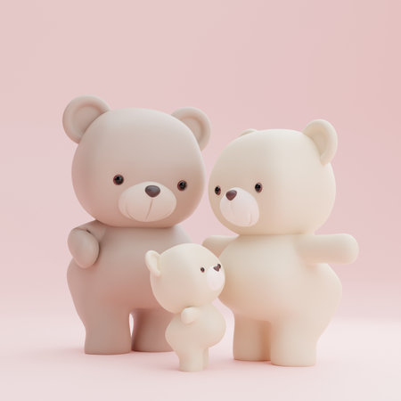 Cute bear family in 3D. illustrationの写真素材