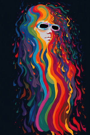 Psychedelic Artwork of Woman with Colorful Hairstyle and Sunglasses. Generative AIの素材