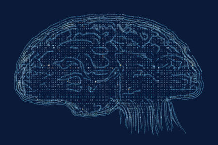 ASCII Art style Illustration of brain over blue background. Generative AIの素材