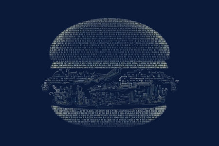 ASCII Art style Illustration of a hamburger over blue background. Generative AIの素材