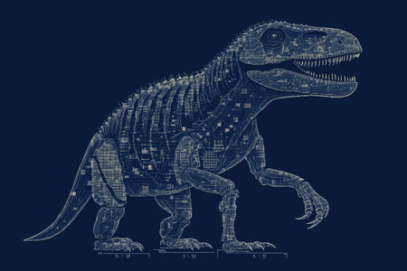 ASCII Art style Illustration of dinosaur over blue background. Generative AIの素材
