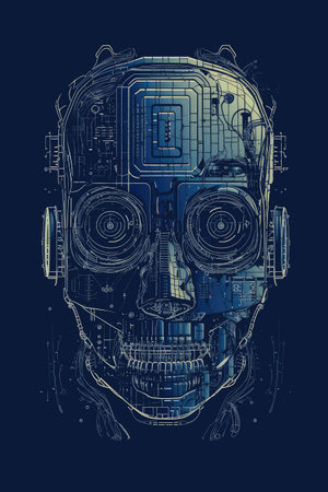 ASCII Art style Illustration of robot over blue background. Generative AIの素材