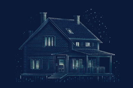 ASCII Art style Illustration of house over blue background. Generative AIの素材