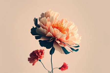 Detail of various flowers isolated on cream colored background. Generative AIの素材
