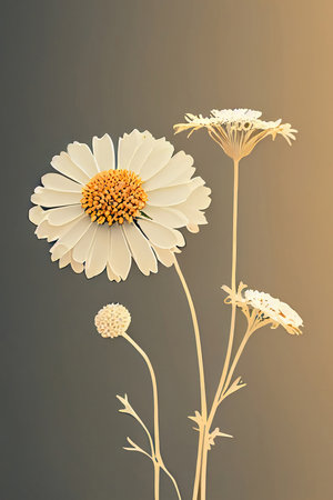 Detail of various flowers isolated on cream colored background. Generative AIの素材