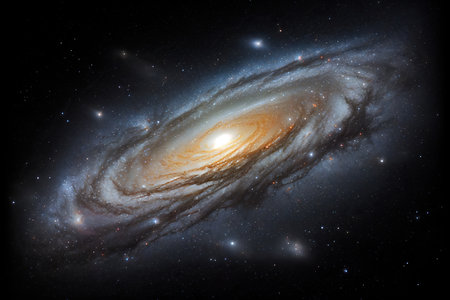 Side view of the Andromeda Galaxy in deep space. Generative AIの素材
