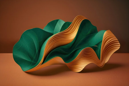 Gold and green 3D abstract shape background. Generative AIの素材