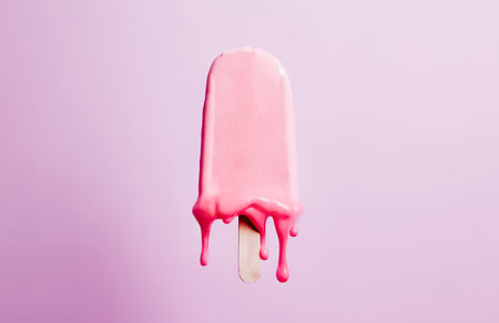 Strawberry ice cream melting on a lilac background. Generative AIの素材