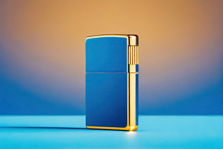Side view of an antique gold lighter on a blue background. Generative AIの素材