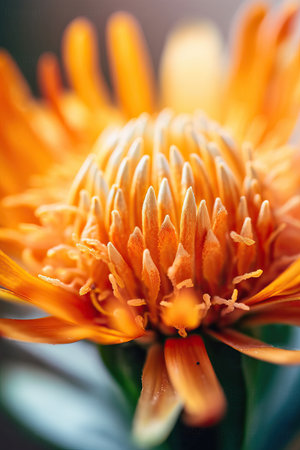 Macro photograph of an orange flower with its petals. Generative AIの素材