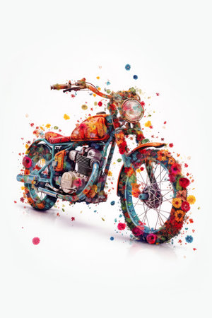Motorbike surrounded by spring flowers. Generative AI. Eco friendly conceptの素材