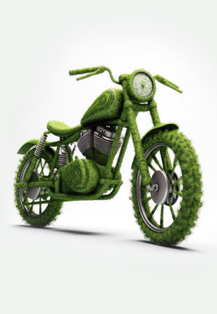 Classic motorbike surrounded by green grass. Generative AI. Eco friendly conceptの素材