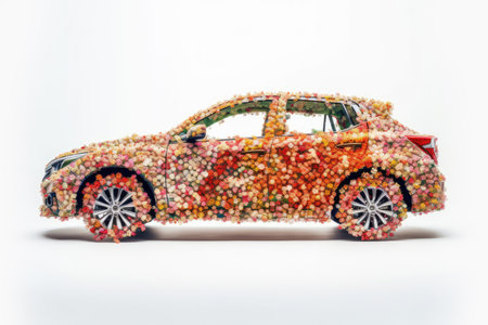 Car surrounded by spring flowers. Generative AI. Eco friendly conceptの素材