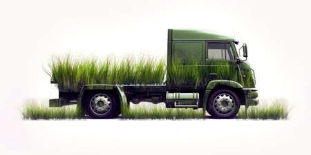 Truck surrounded by green grass. Generative AI. Eco friendly conceptの素材