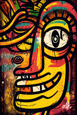 African ethnic illustration of snake made with colorful brush strokes. Generative AIの素材