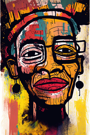 African ethnic illustration of senior woman made with colorful brush strokes. Generative AIの素材