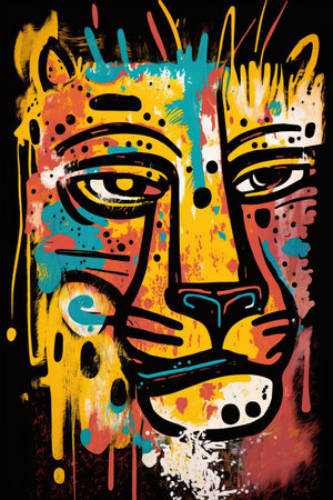 African ethnic illustration of tiger leopard made with colorful brush strokes. Generative AIの素材