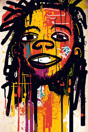 African ethnic illustration of boy made with colorful brush strokes. Generative AIの素材
