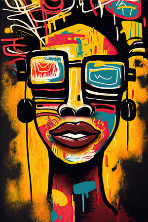 African ethnic illustration of woman made with colorful brush strokes. Generative AIの素材