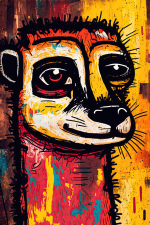African ethnic illustration of meerkat made with colorful brush strokes. Generative AIの素材