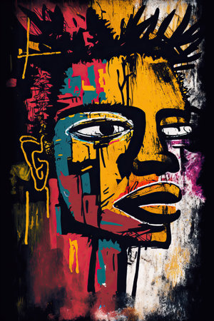 African ethnic illustration of man made with colorful brush strokes. Generative AIの素材